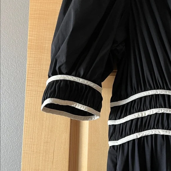 English Factory Bow with Puff Sleeve Midi Cotton Black Dress - Picture 5 of 8